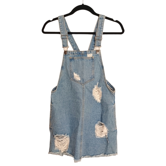 Forever 21 Dresses & Skirts - Forever 21 Light Blue Distressed Denim Overall Mini Jumper Dress